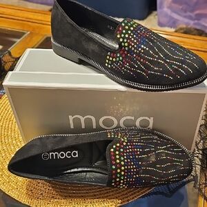 Black Rhinestone Embellished Loafers